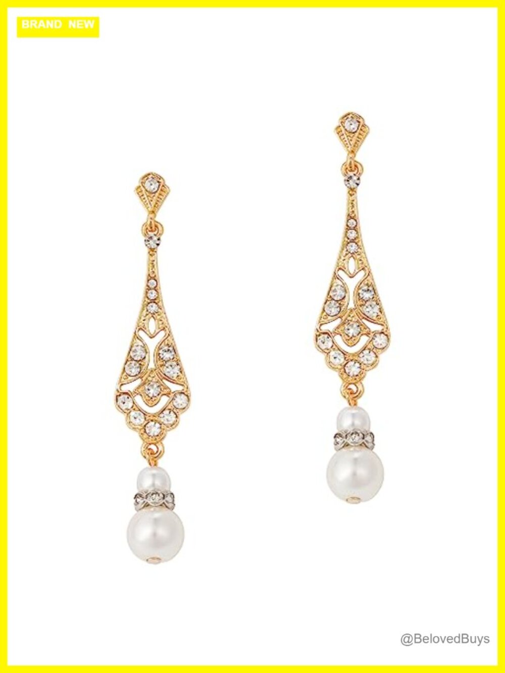 Crystal Pearl Drop Dangle Earrings French Wire Vintage Art Deco Style